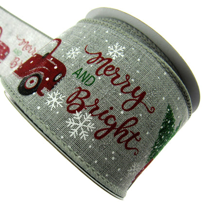 Wired Edge Christmas Jute Ribbon - Ice Grey - Xmas Tree Delivery Truck 63mm Wide