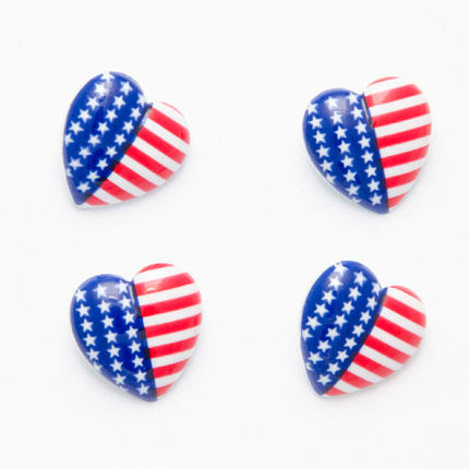 USA Flag Heart Shank Buttons 23mm Patriotic Star Spangled Banner Sewing Pack of 5