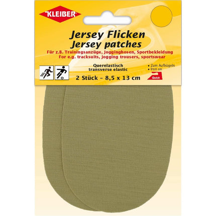 Kleiber jersey patches packaging with green patches on a beige background
