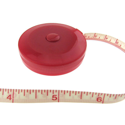 Spring Loaded Tape Measure 60 Inch 150cm Long Metric & Imperial Red Blue Yellow - ThreadandTrimmings