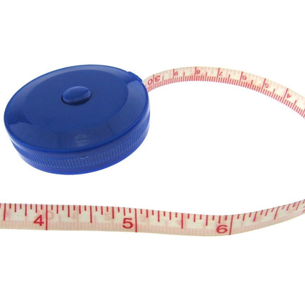 Spring Loaded Tape Measure 60 Inch 150cm Long Metric & Imperial Red Blue Yellow - ThreadandTrimmings