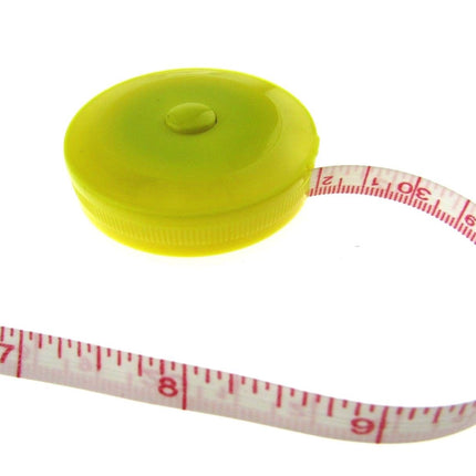 Spring Loaded Tape Measure 60 Inch 150cm Long Metric & Imperial Red Blue Yellow - ThreadandTrimmings