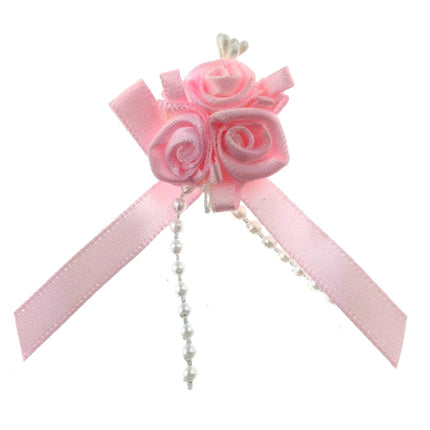 Ribbon Bows with Rose Cluster, String Beads, Stamens and Contrasting Leaves Mono
