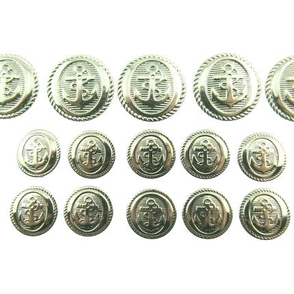 Anchor Military Blazer Buttons - Silver - Plastic - Sew On Shank 15mm, 18mm 21mm - ThreadandTrimmings