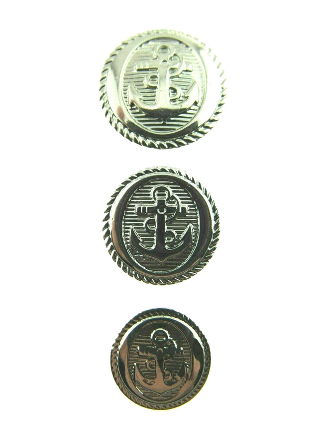 Anchor Military Blazer Buttons - Silver - Plastic - Sew On Shank 15mm, 18mm 21mm - ThreadandTrimmings