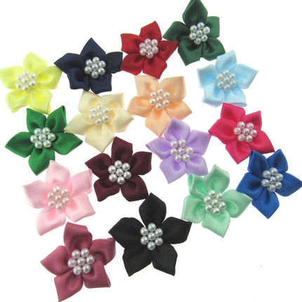 Poinsettia Satin Ribbon Bows Pearl Cluster Embellishments Craft 40mm Pack