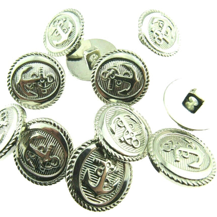 Anchor Military Blazer Buttons - Silver - Plastic - Sew On Shank 15mm, 18mm 21mm - ThreadandTrimmings