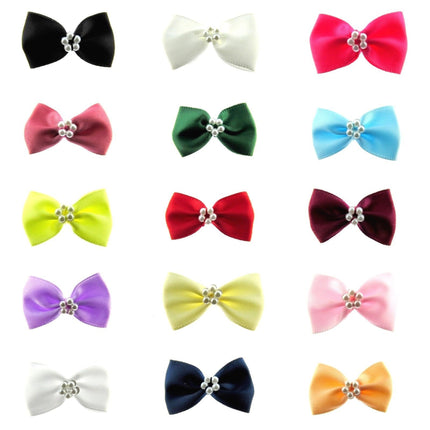Satin Ribbon Bows With Pearl Ring Bow Tie Bows 14 Colours (34mm x 22mm)