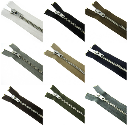 Trouser Skirt Jean Zip, Closed End Metal Teeth 5mm Wide Teeth, 9-Colours 4-Sizes - ThreadandTrimmings
