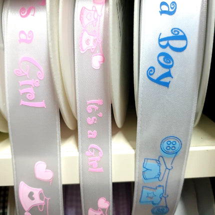 It's a GIRL Ribbon - 15mm & 25mm New Born Baby Girl Pink Satin Ribbon 54406