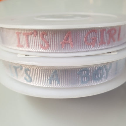 It's a BOY - It's a GIRL - 10mm Celebration Grosgrain Ribbon in Pink or Blue