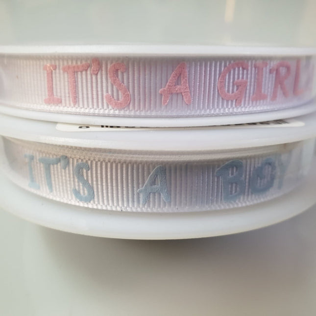 It's a BOY - It's a GIRL - 10mm Celebration Grosgrain Ribbon in Pink or Blue