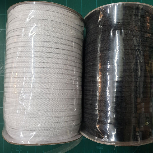 Soft Flat Face Mask Elastic With High Stretch Properties - 3mm/5mm Black/White - ThreadandTrimmings
