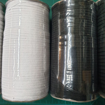 Soft Flat Face Mask Elastic With High Stretch Properties - 3mm/5mm Black/White - ThreadandTrimmings