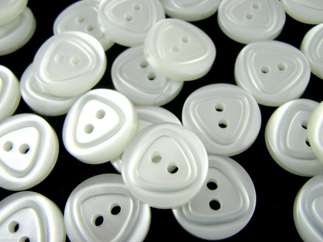 Round Pearl White Buttons With Triangle or Ring Cut Edge - Polyester Buttons - ThreadandTrimmings
