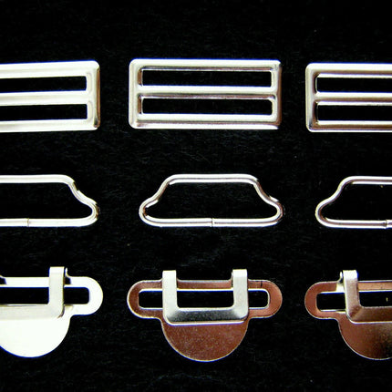 Suspender Garter Buckle Set Fastener - Hook, Bar & Slider 3 Pc Set 25mm - CX75 - ThreadandTrimmings