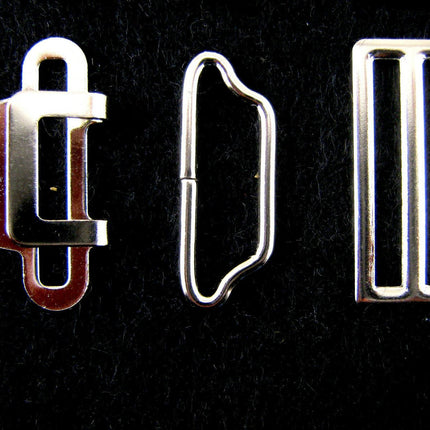 Suspender Garter Buckle Set Fastener - Hook, Bar & Slider 3 Pc Set 25mm - CX75 - ThreadandTrimmings