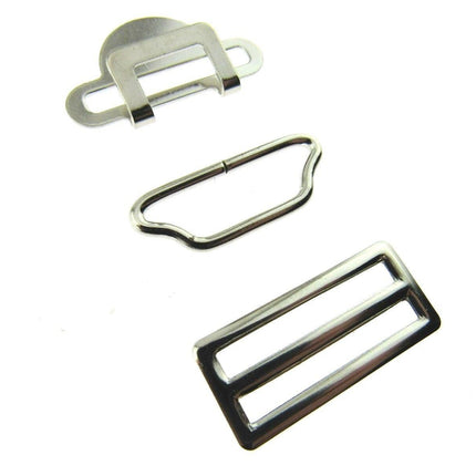 Suspender Garter Buckle Set Fastener - Hook, Bar & Slider 3 Pc Set 25mm - CX75 - ThreadandTrimmings