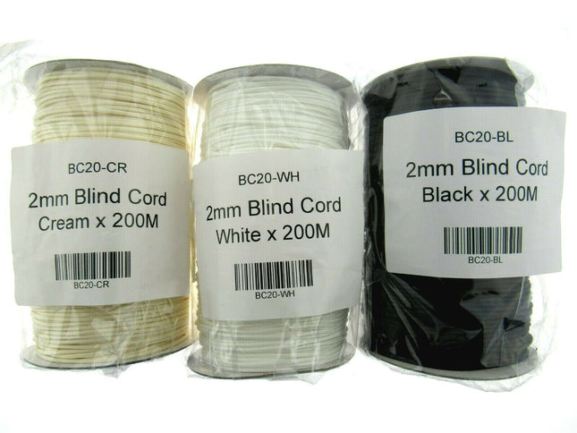 Blind Lift Cord 2mm Polyester Non Stretch Curtain Cord Black White Cream - ThreadandTrimmings