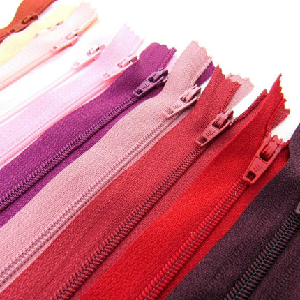 10 x Autolock No 3 Nylon Closed End Zips - RED / PINK Sample Mix - ThreadandTrimmings