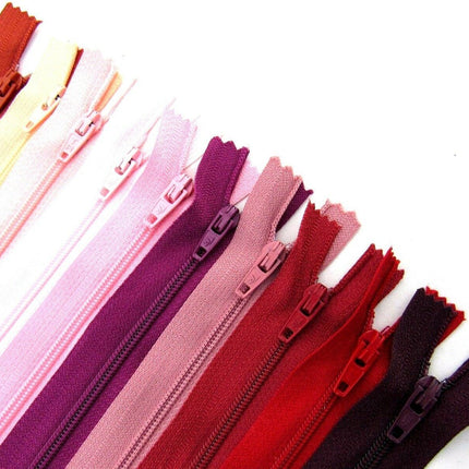 10 x Autolock No 3 Nylon Closed End Zips - RED / PINK Sample Mix - ThreadandTrimmings