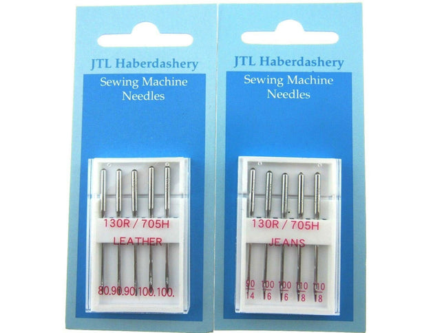 ** DOMESTIC SEWING MACHINE NEEDLES - LEATHER/JEANS/STANDARD WITH FLAT SHANK - ThreadandTrimmings