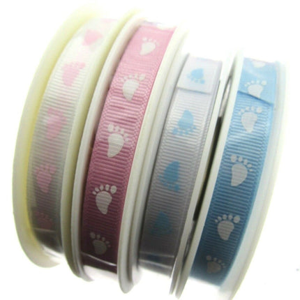 Thin Baby Feet Ribbon - 10mm Narrow Grosgrain Footsteps Ribbon 54268 - ThreadandTrimmings