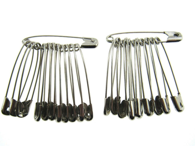 Safety Pins Large Nickel Plated Steel - 45mm Long - Quality Crofter Pins - ThreadandTrimmings