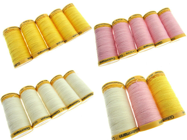 ** 5 x 200m GUTERMANN TACKING THREAD Col 919 /758 /2538 /NATURAL/ PINK/ YELLOW - ThreadandTrimmings