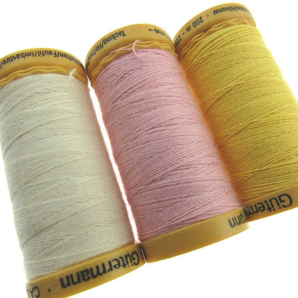** 5 x 200m GUTERMANN TACKING THREAD Col 919 /758 /2538 /NATURAL/ PINK/ YELLOW - ThreadandTrimmings