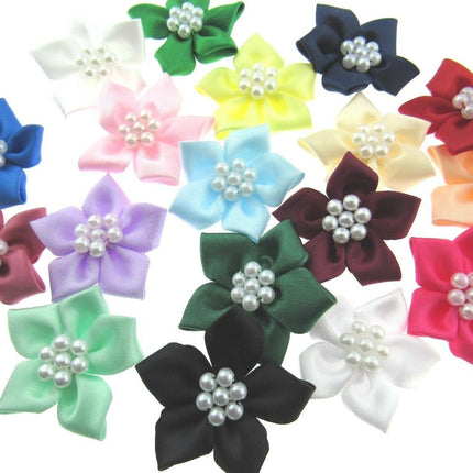 Poinsettia Flower Ribbon Bows Cluster of Pearl Beads 40mm Packs 5 10 20 50 100 - ThreadandTrimmings