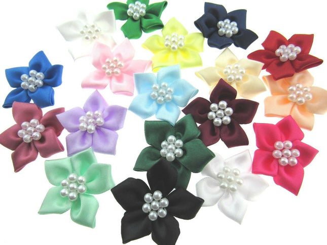Poinsettia Flower Ribbon Bows Cluster of Pearl Beads 40mm Packs 5 10 20 50 100 - ThreadandTrimmings