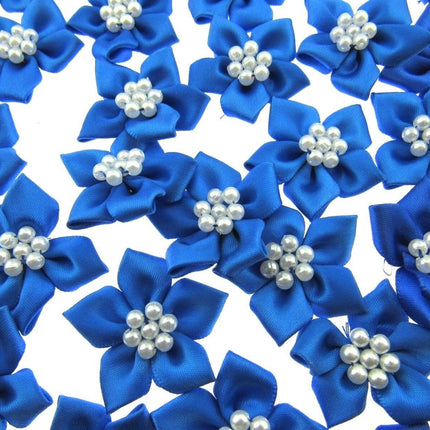 Poinsettia Flower Ribbon Bows Cluster of Pearl Beads 40mm Packs 5 10 20 50 100 - ThreadandTrimmings