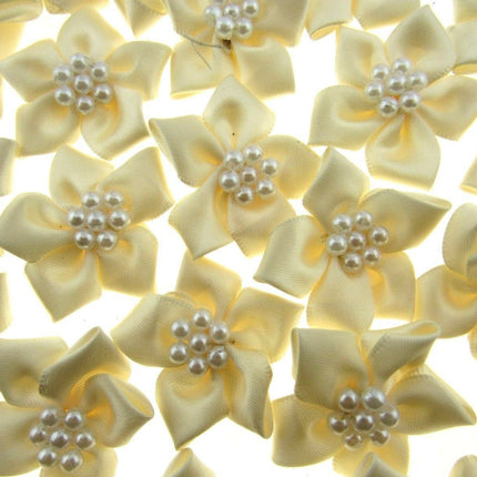 Poinsettia Flower Ribbon Bows Cluster of Pearl Beads 40mm Packs 5 10 20 50 100 - ThreadandTrimmings