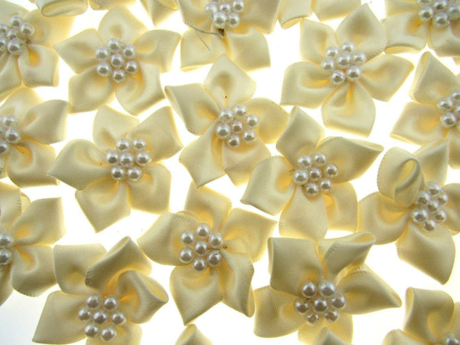 Poinsettia Flower Ribbon Bows Cluster of Pearl Beads 40mm Packs 5 10 20 50 100 - ThreadandTrimmings