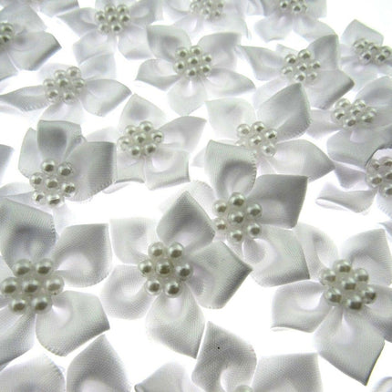 Poinsettia Flower Ribbon Bows Cluster of Pearl Beads 40mm Packs 5 10 20 50 100 - ThreadandTrimmings