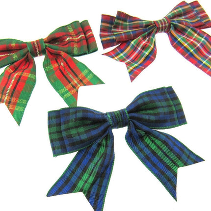 Tartan Christmas Double Bows - Ribbon Bows with Tails - 8cm - 4 Cols - 3 x Bows - ThreadandTrimmings