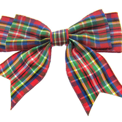 Tartan Christmas Double Bows - Ribbon Bows with Tails - 8cm - 4 Cols - 3 x Bows - ThreadandTrimmings