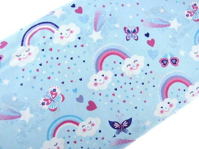 ** STUDIO E's "UNICORN KISSES" - FAT QUARTER FABRIC - LIGHT BLUE - RAINBOW, - ThreadandTrimmings