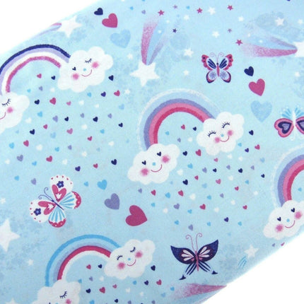 ** STUDIO E's "UNICORN KISSES" - FAT QUARTER FABRIC - LIGHT BLUE - RAINBOW, - ThreadandTrimmings