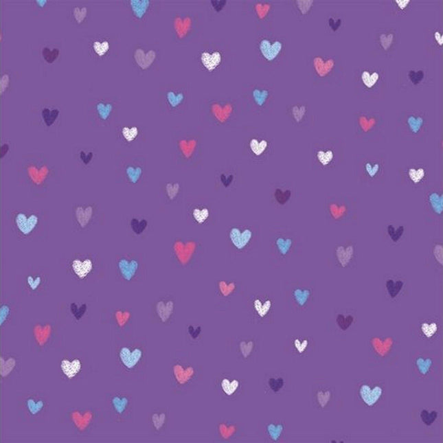 ** STUDIO E's "UNICORN KISSES" - FAT QUARTER FABRIC PURPLE LOVE HEART BLENDER - ThreadandTrimmings