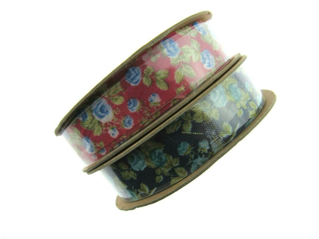 Itsy-Bitsy Flower Print Ribbon - 10 Meter Roll - 15mm Width - ThreadandTrimmings