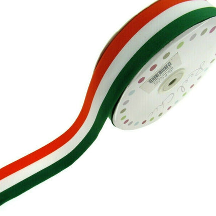 IRISH TRICOLOUR FAILLE RIBBON 15mm, 25mm, 35mm.  WHOLE ROLLS AVAILABLE - ThreadandTrimmings