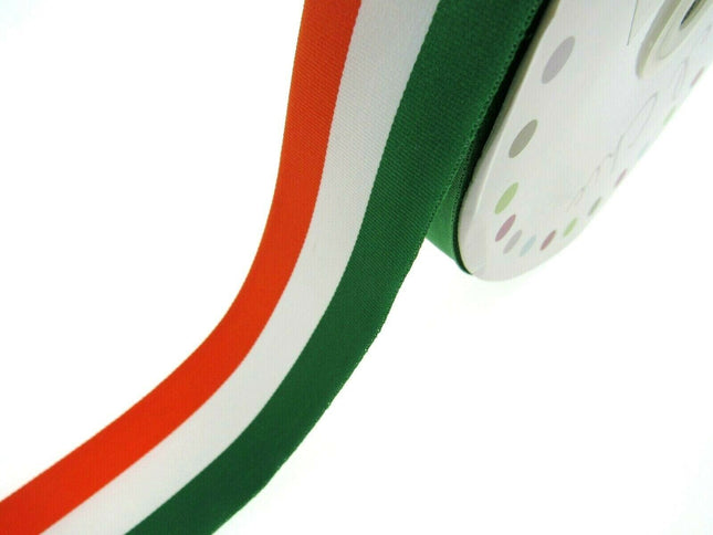 IRISH TRICOLOUR FAILLE RIBBON 15mm, 25mm, 35mm.  WHOLE ROLLS AVAILABLE - ThreadandTrimmings