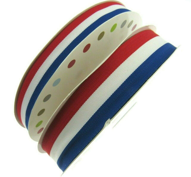 RED WHITE & BLUE FAILLE RIBBON 15mm, 25mm,  WHOLE ROLLS AVAILABLE UK/FRANCE/USA - ThreadandTrimmings