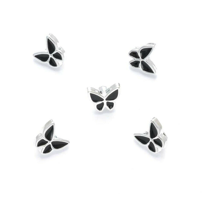 11mm PLASTIC BLACK UTTERFLY BUTTONS With SILVER COLOURED EDGE and SHANK - ThreadandTrimmings
