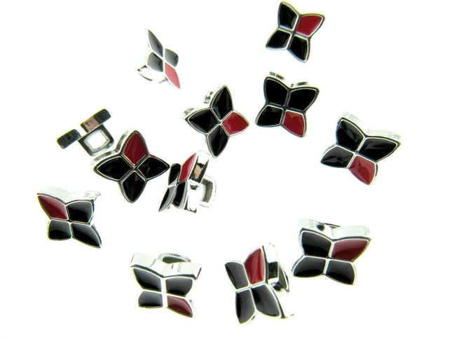 11mm PLASTIC BLACK & RED BUTTONS With SILVER COLOURED EDGE and SHANK - ThreadandTrimmings