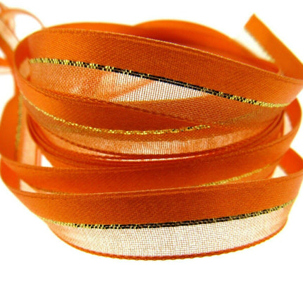 Satin Chiffon Ribbon with Lurex Centre Stripe - 10mm & 22mm - Xmas Ribbon - ThreadandTrimmings