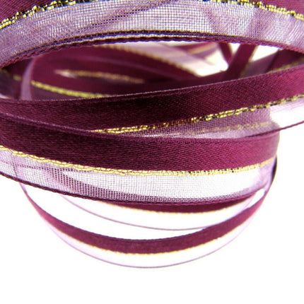 Satin Chiffon Ribbon with Lurex Centre Stripe - 10mm & 22mm - Xmas Ribbon - ThreadandTrimmings
