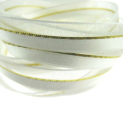 Satin Chiffon Ribbon with Lurex Centre Stripe - 10mm & 22mm - Xmas Ribbon - ThreadandTrimmings
